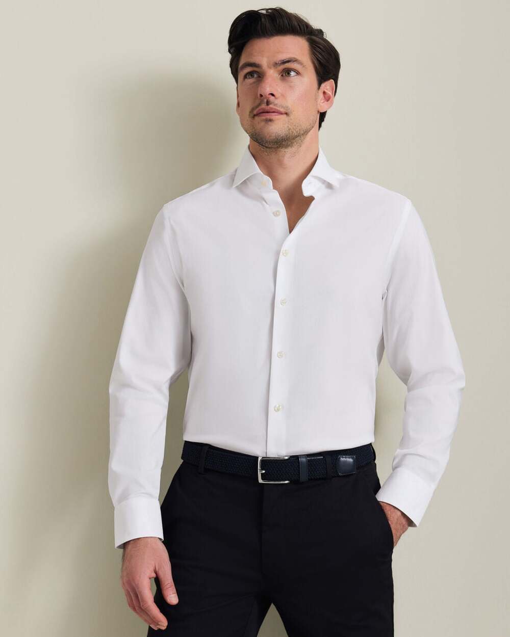 Charles Tyrwhitt Solid White Classic Fit Non-Iron Cotton Button Down Dress Shirt